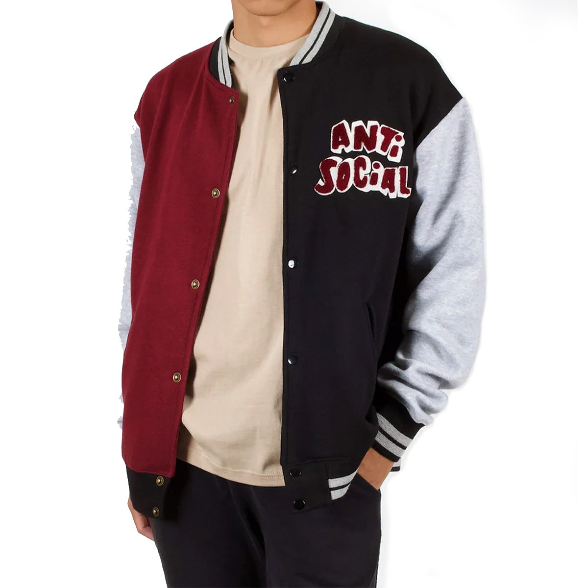 6 PIECES Pack of Black ''Anti Social'' Varsity Jacket 1S-2M-2L-1XL