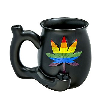 4'' Ceramic Matte Black Mug with Rainbow Leaf