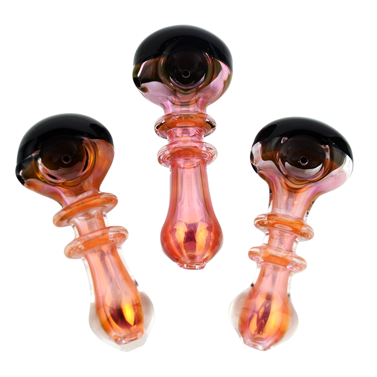 4'' GOLD Fume Glass Double Ring Black Tube Head