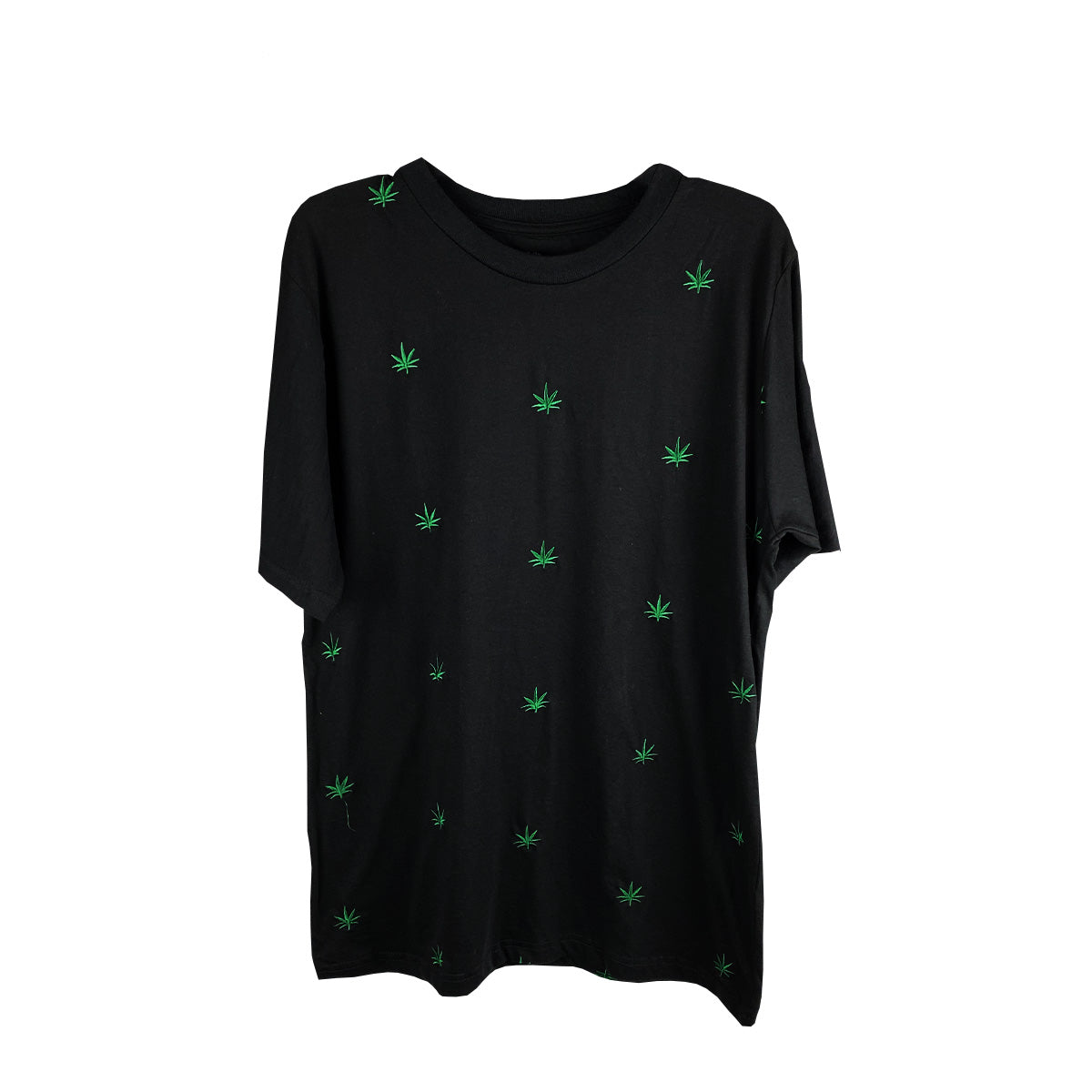 Green Cannabis Leaf Embroidered 100% Cotton T-SHIRT, Pack of 6 Units 1S, 2M, 2L, XL