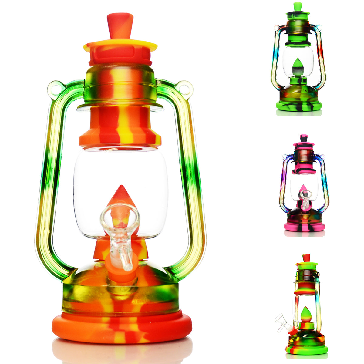 9'' Barn Lantern Silicone GLASS Water PIPE with 14mm Male Bowl