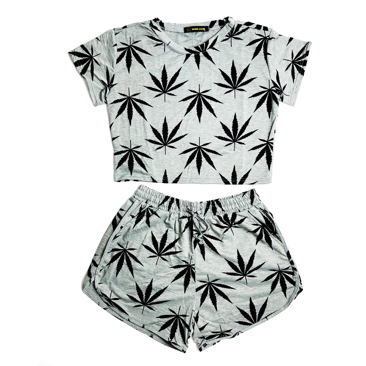 Woman Weed Black Leaf Crop Top with SHORTS - Pack of 6 Units 2M, 2L, 2XL