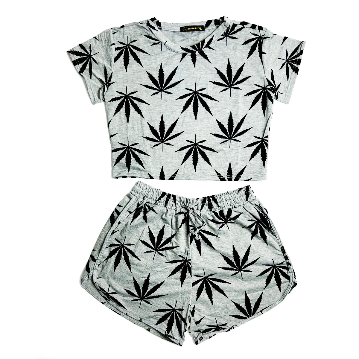 Woman Weed Black Leaf Crop Top with Shorts - Pack of 6 Units 2M, 2L, 2XL