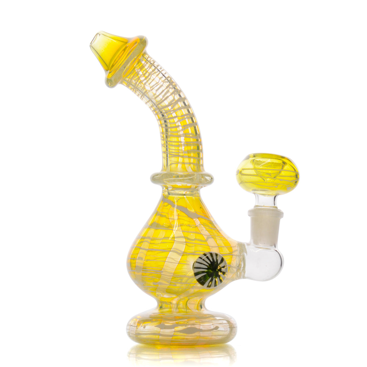 7'' GOLD Fume Bong with White Lines 14mm Male Bowl Included Approx 240 Grams