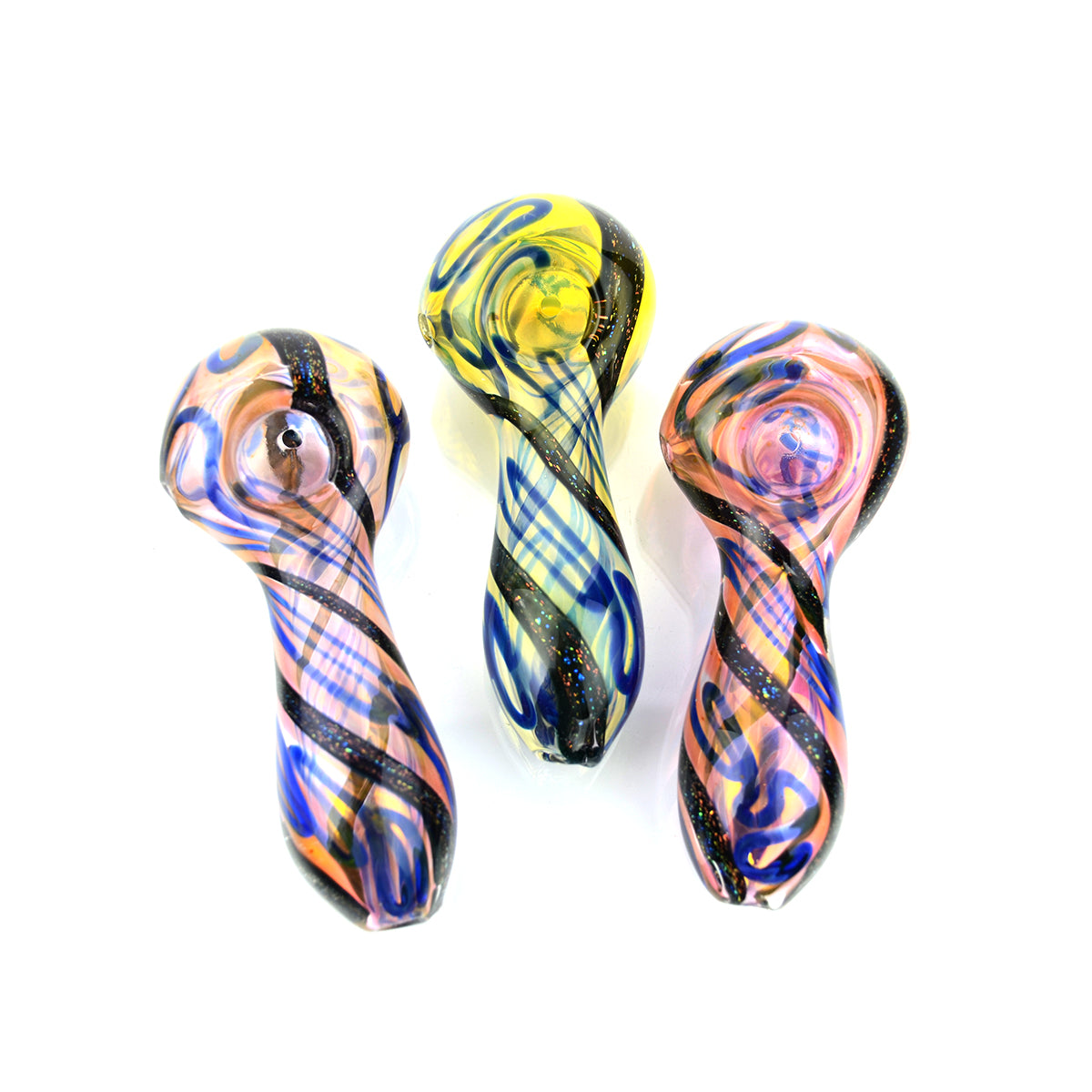 5'' American Made Swirling Dichro Art Hand Pipe Spoon GOLD Fume Glass