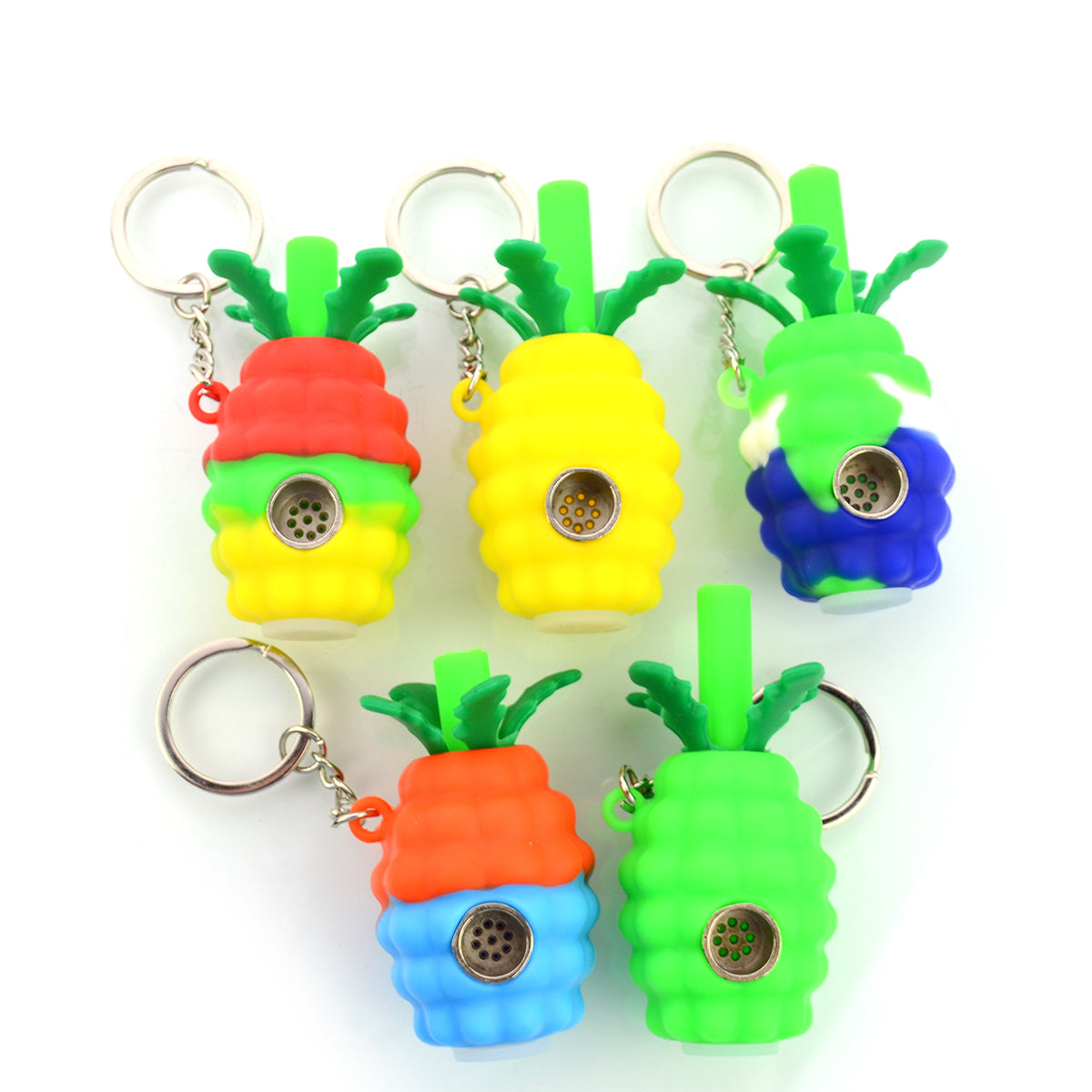 Small Green silicone Pineapple Key Chain Hand PIPE