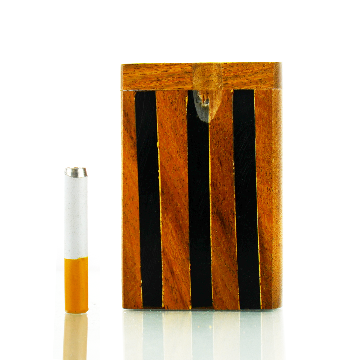 3'' Handmade Wooden Black Stripe Design Dugout Art with 2'' Metal CIGARETTE