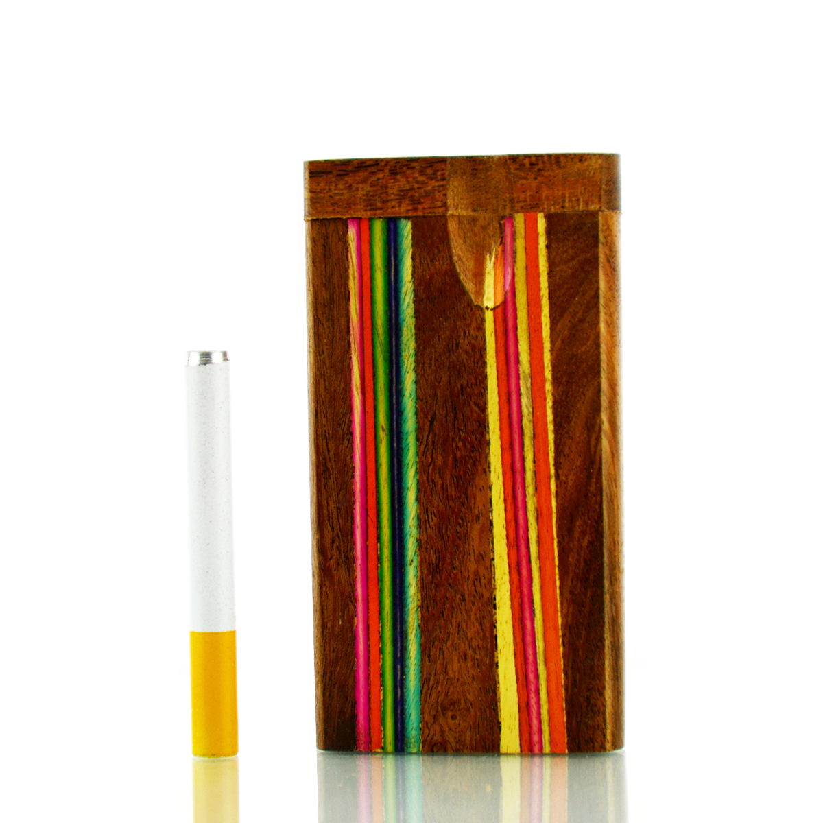 4'' Handmade Wooden Double Colors Lines Design Dugout Art with 3'' METAL Cigarette