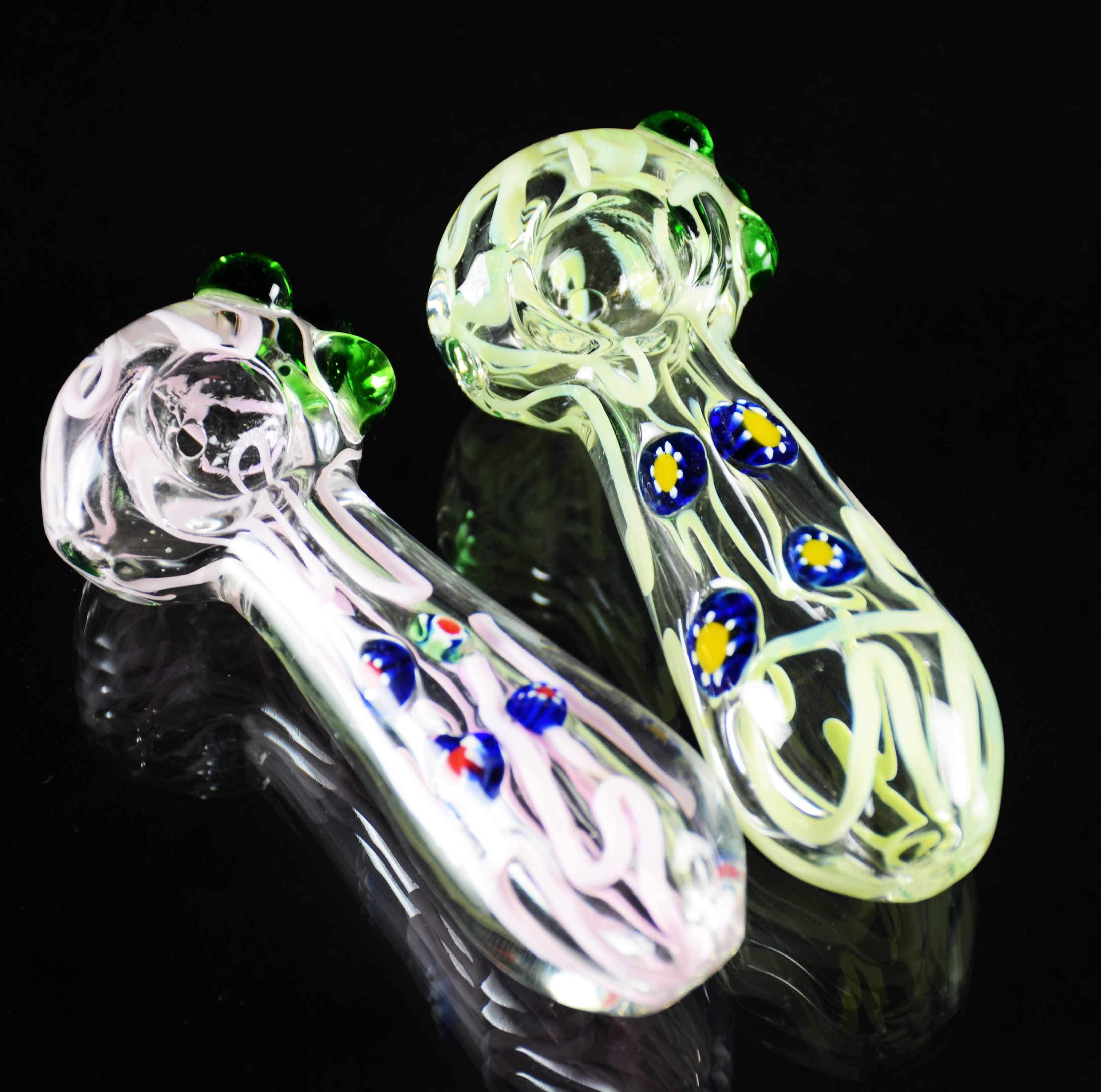 4.5? Hand PIPE Heavy GLASS with Flower Art