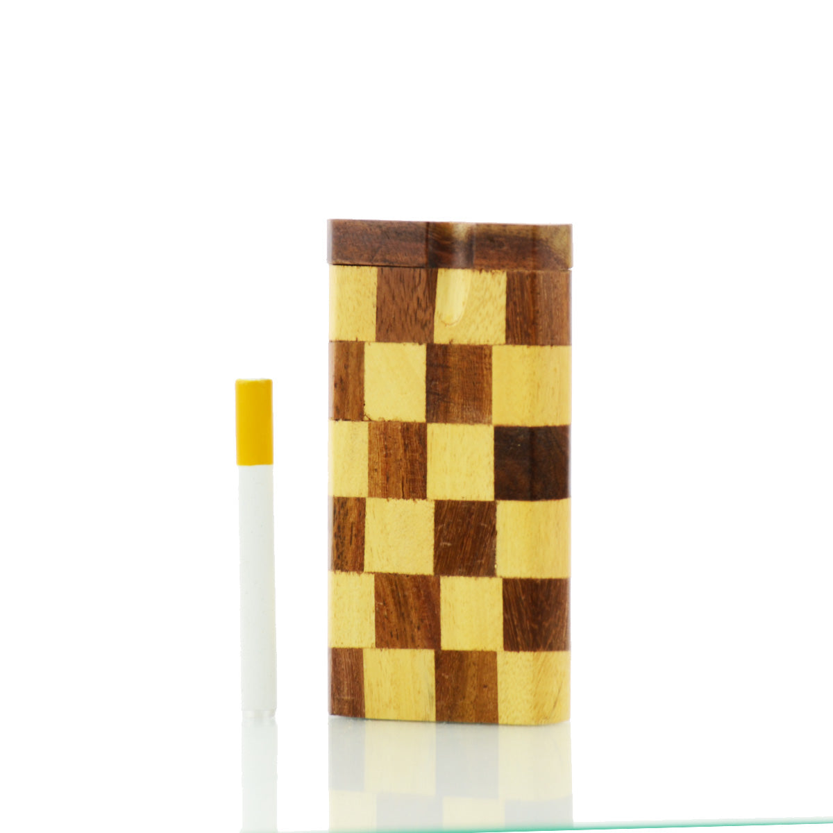 4'' Handmade Wooden Dugout Checker-Board Art with 3'' Metal CIGARETTE