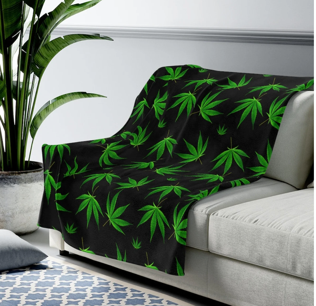 Supper Soft One Size Flannel BLANKET Cannabis Leaf Print