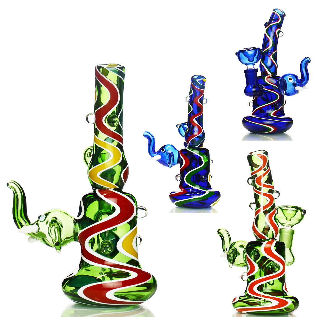 8'' Elephant Face Water Pipe Color Tube Glass with WIG Wag Design and 14mm Male Bowl