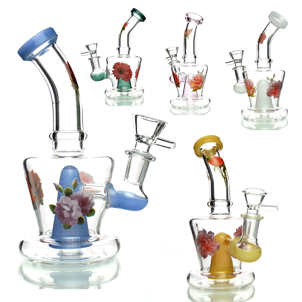 7'' Flower Sticker WATER PIPE with 14mm Male Bowl