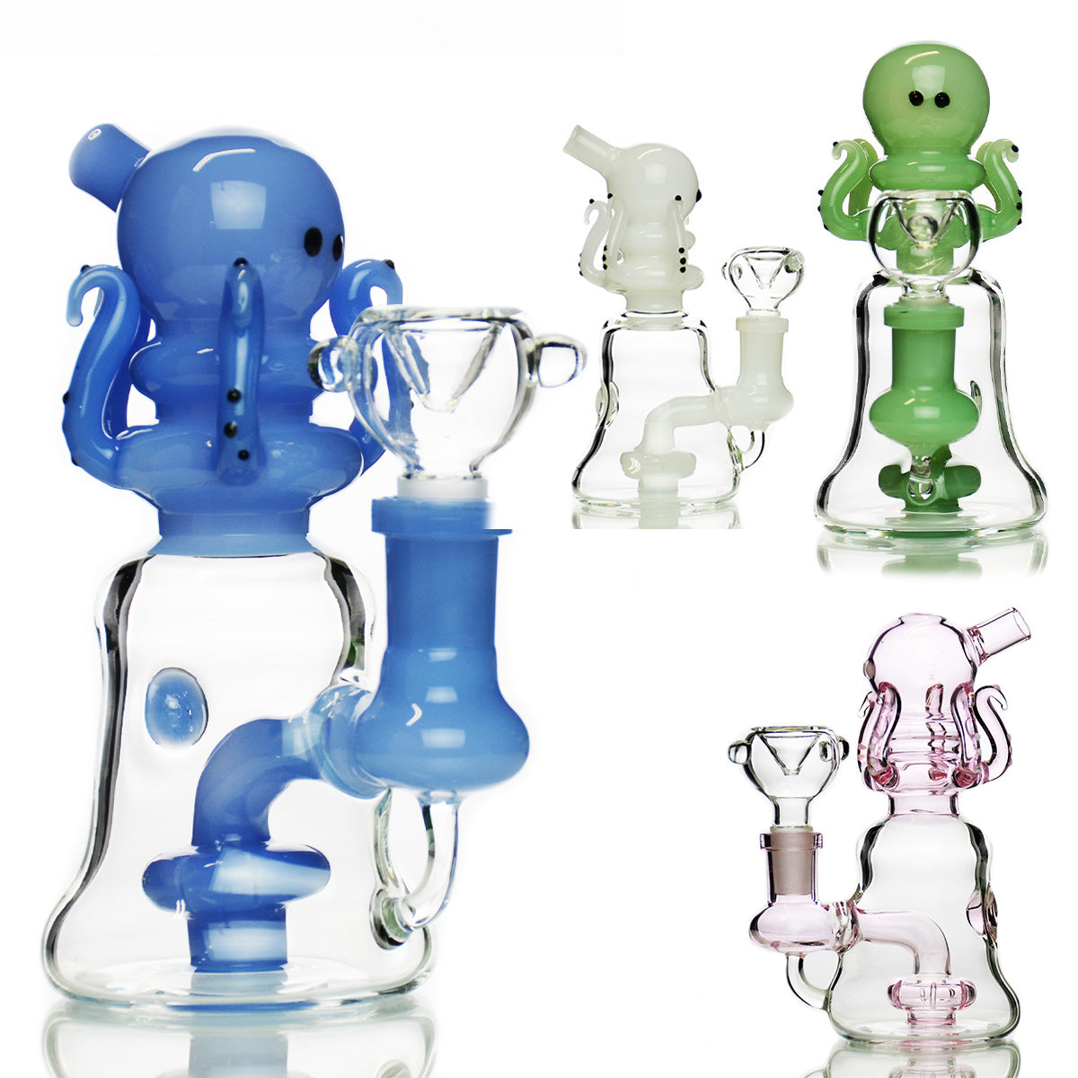 6'' Octopus Water PIPE Bong with Color Tube Glass and 14mm Male Bowl