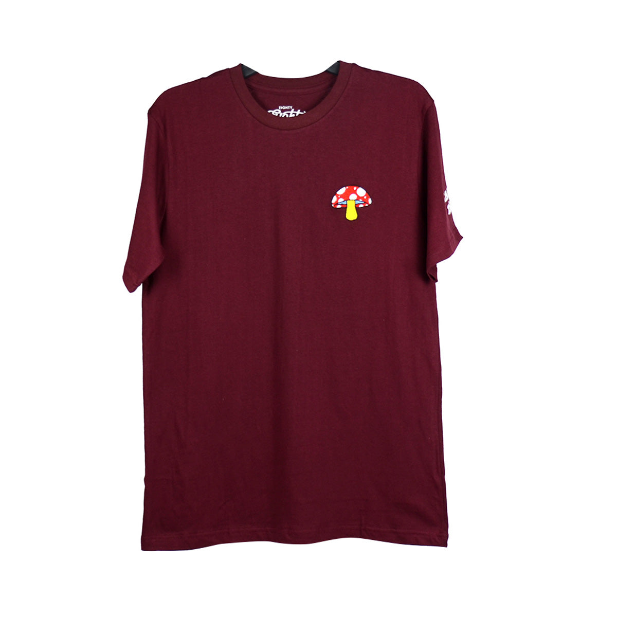 Mushroom Embroidery 100% Cotton SHORT Sleeve Burgundy T-Shirt, Pack of 6 Units 1S, 2M, 2L, 1XL