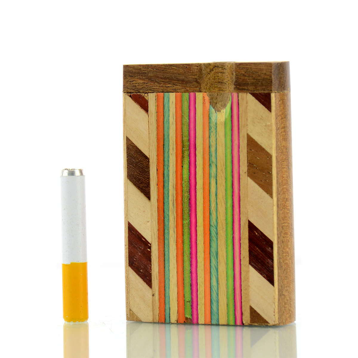 3'' Handmade Wooden Rainbow Design Dugout Art with 2'' Metal CIGARETTE