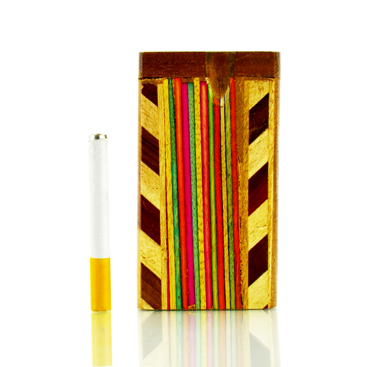 4'' Handmade Wooden Rainbow Design Dugout Art with 3'' Metal CIGARETTE