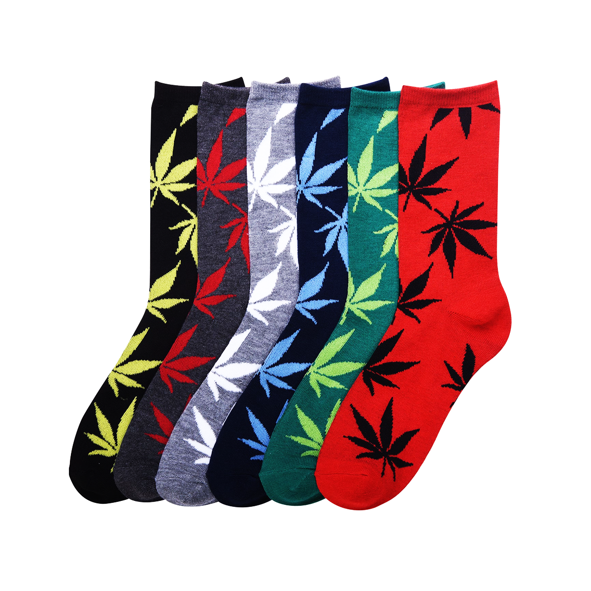 One Dozen (12 Pieces) Mix Colors Fashion Mamia SOCKS with weed leaf Prints