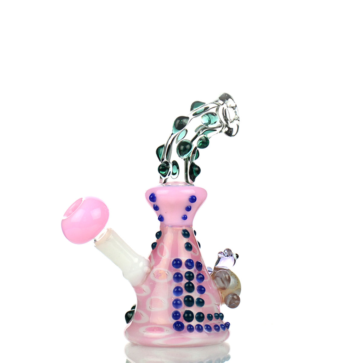 8'' Double Glass Pink Frit WATER PIPE with Knockers and 14mm Male Bowl