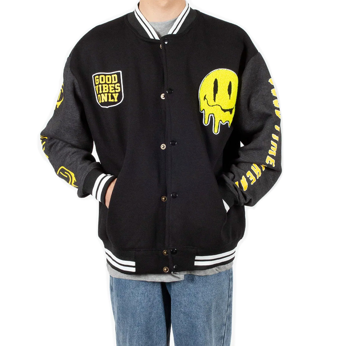 6 PIECES Pack of Black ''Good Times'' Varsity Jacket 1S-2M-2L-1XL