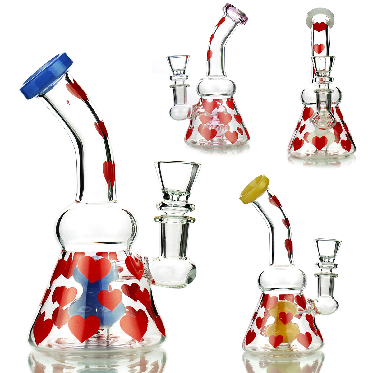 6'' GIRLY Bong Heart Stickers with 14mm Male Bowl