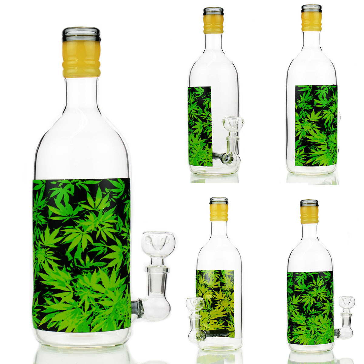 5'' Shot Bottle Green Weed STICKER with 14mm Male Bowl