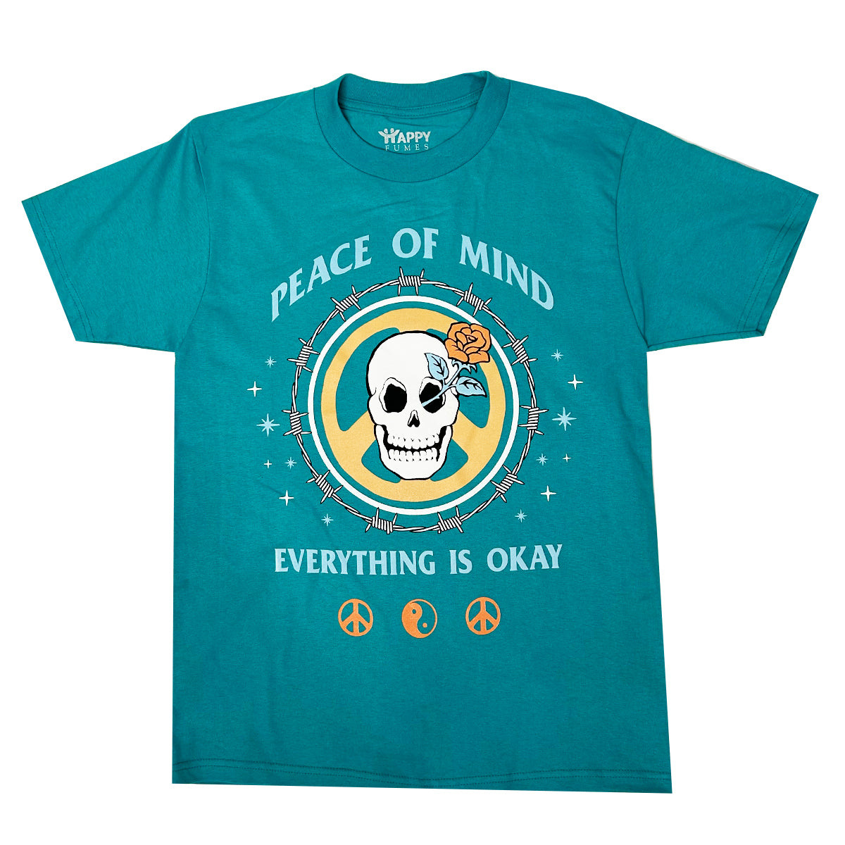 PEACE of Mind Teal Short Sleeve T-Shirt 100% Cotton- Pack of 6 Units 1S, 2M, 2L, 1XL