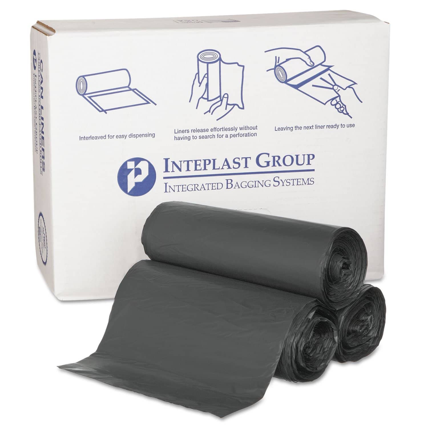 Interplast High-Density Commercial Can Liners, 55 Gal, 0.87 Mil, 36