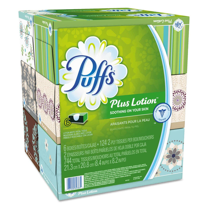 Puffs Plus Lotion Facial Tissue, 2-Ply, White, 124 Sheets/Box, 6 Boxes ...