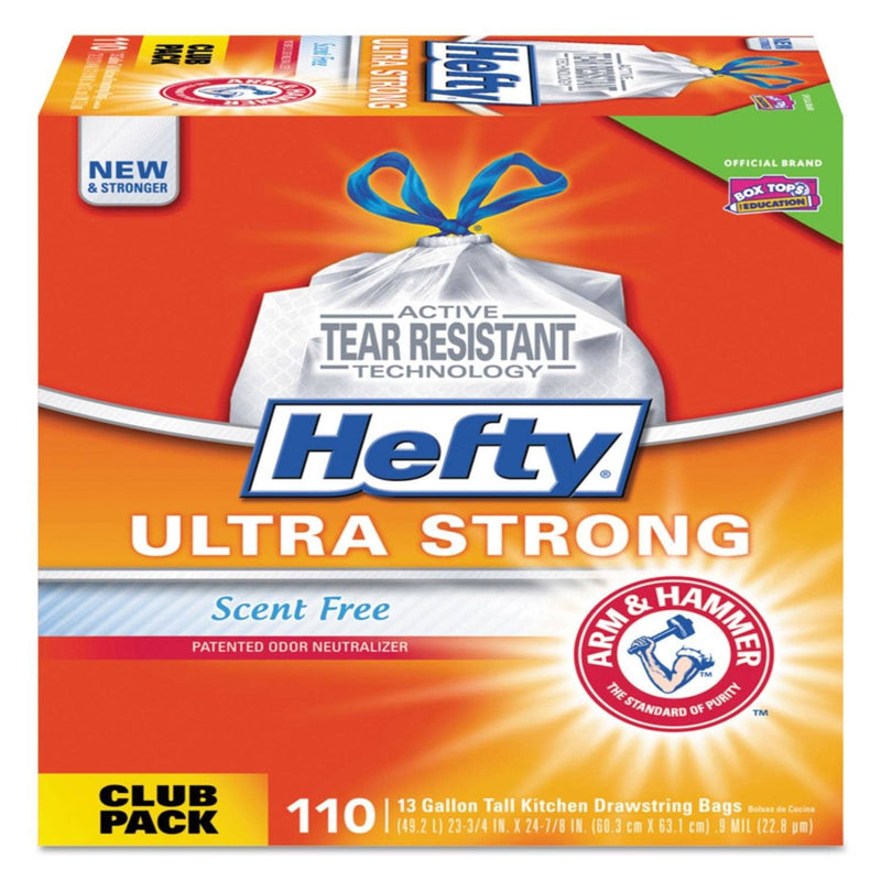 Hefty Ultra Strong Tall Kitchen And Trash Bags, 13 Gal, 0.9 Mil, 23.75" X 24.88", White, 330/Carton - PCTE84570CT - TotalRestroom.com
