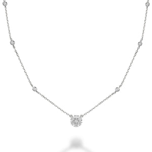 Hemsleys Collection 14K Flower Illusion Set Round Diamond Necklace