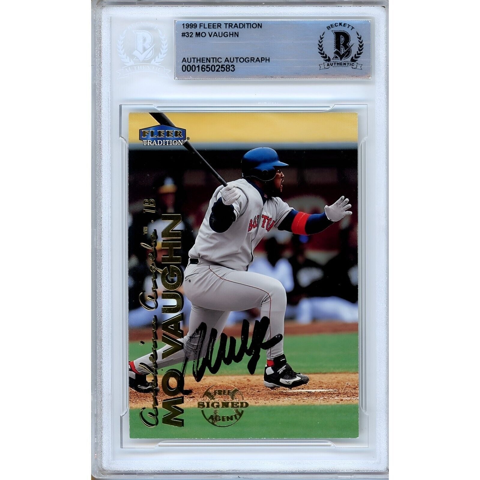 Mo Vaughn Boston Red Sox Signed 1999 Fleer Tradition Baseball Card BAS Auth Auto Slab