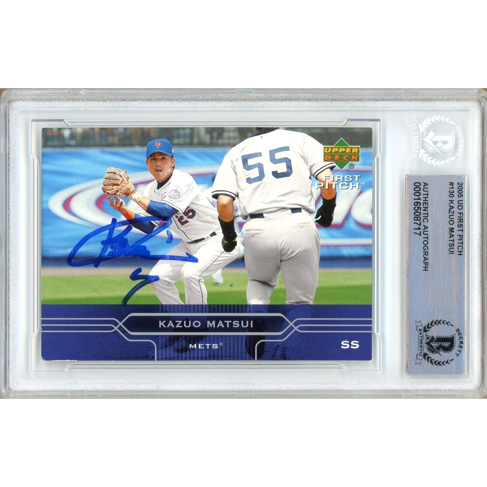 Kazuo Matsui New York Mets Signed 2005 Upper Deck First Pitch Card BAS Auth Auto Slab