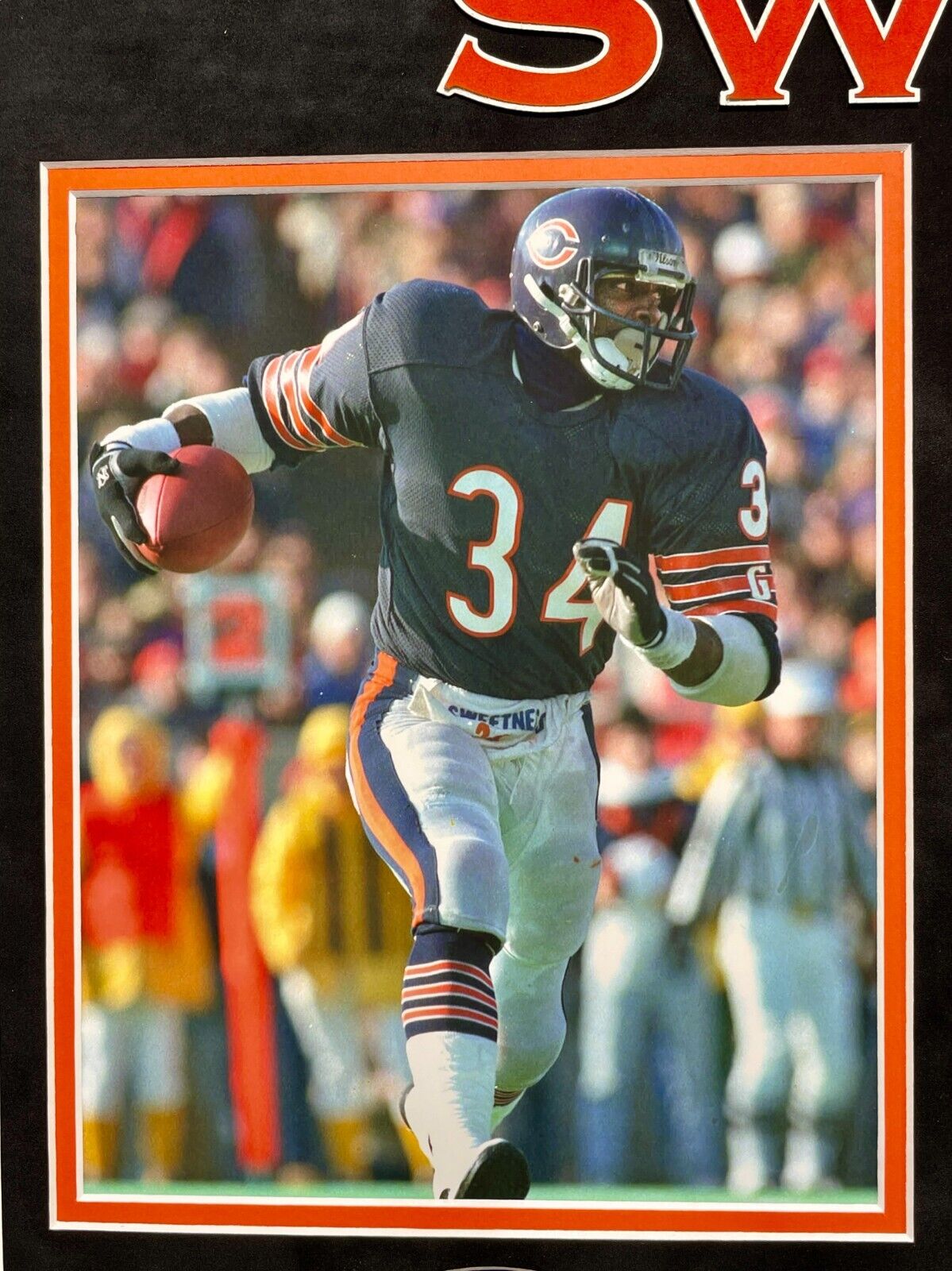 Walter Payton Signed 32x36 Custom Framed Cut Display wi/ Jersey & Bear –