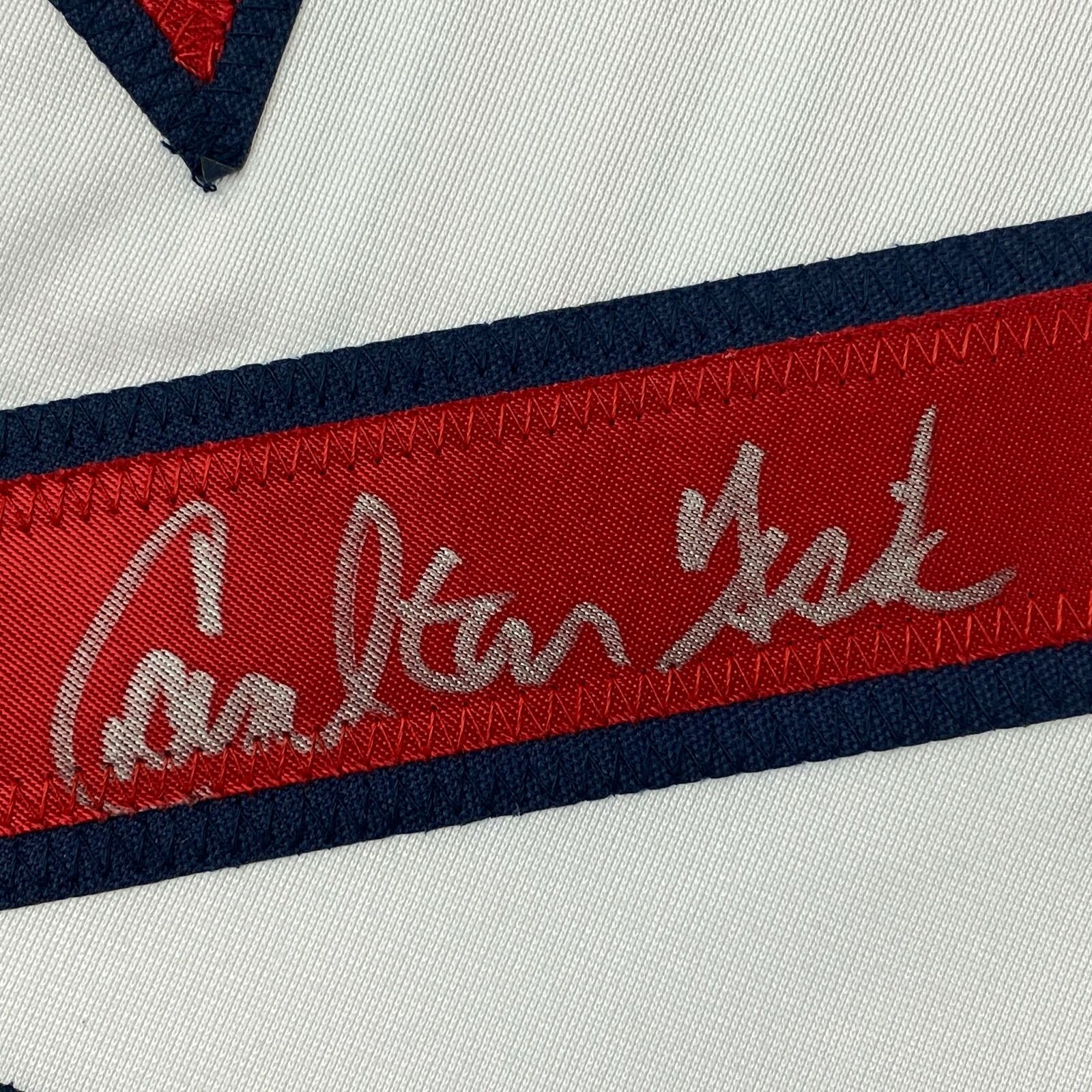 Carlton Fisk Stats Signed Boston White Baseball Jersey (JSA)