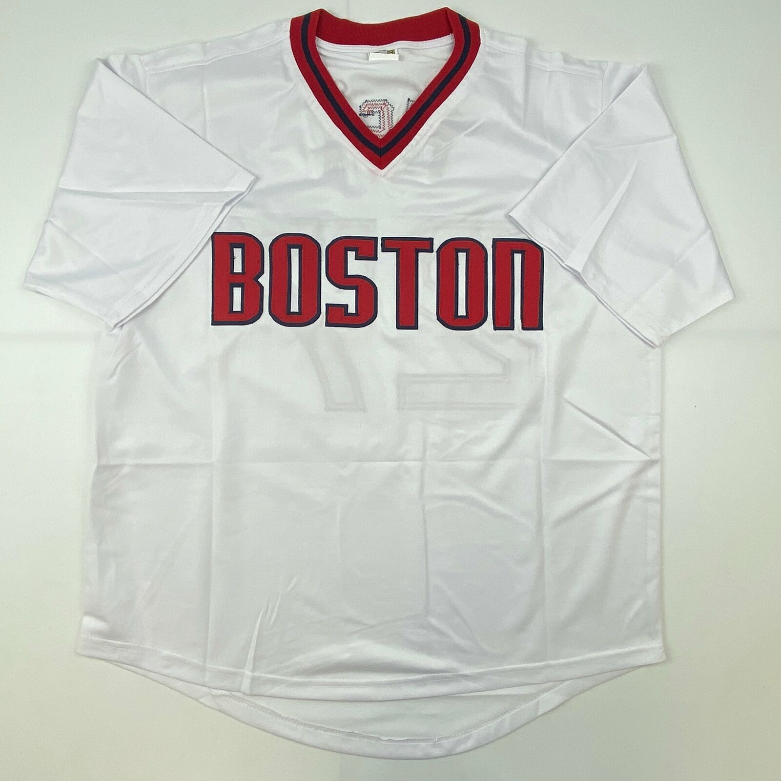 Carlton Fisk Stats Signed Boston White Baseball Jersey (JSA)