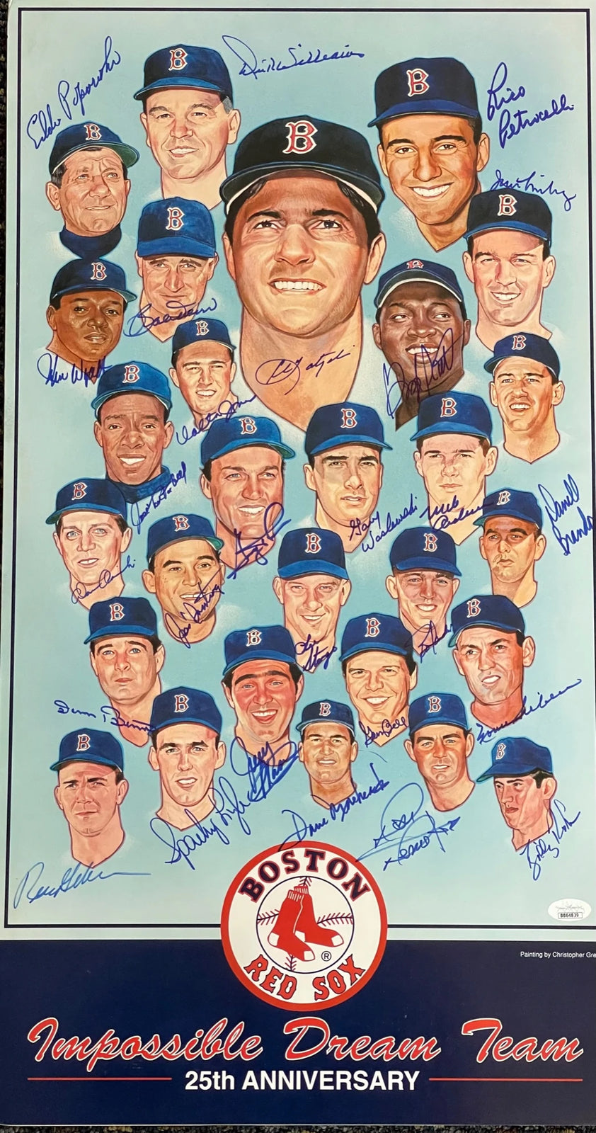 Boston Red Sox Hall Of Famers And Stars Signed Color Print Jsa