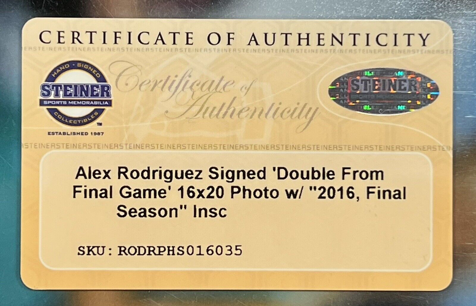 Steiner Sports was in on Alex Rodriguez's final game before it was