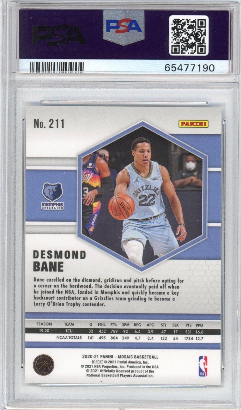 Graded 2020-21 Panini Mosaic Desmond Bane #211 Rookie RC