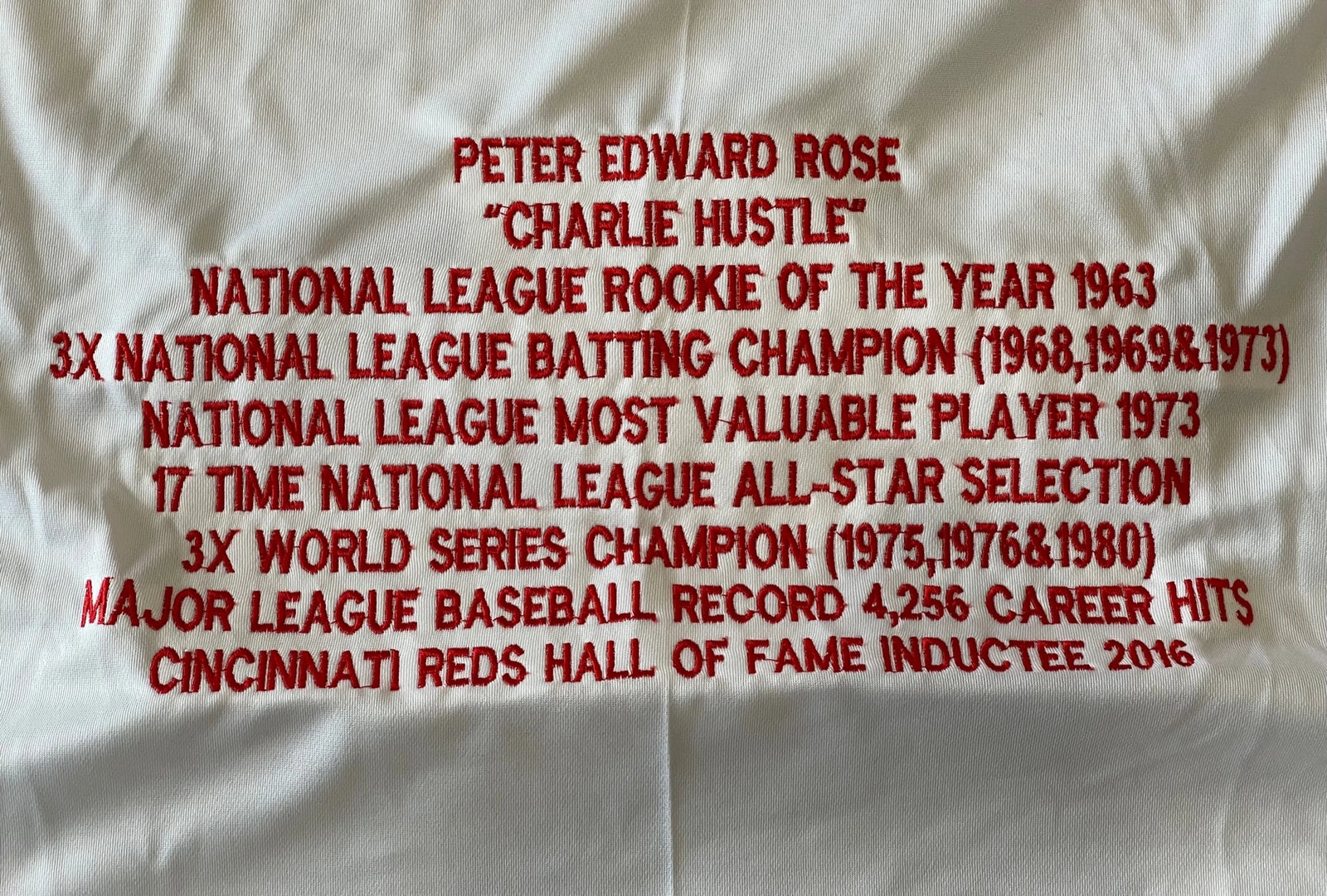 Pete Rose Hit King Autographed Embroidered Cincinnati Reds Jersey (JSA)