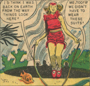 An alien girl jumping rope underwater