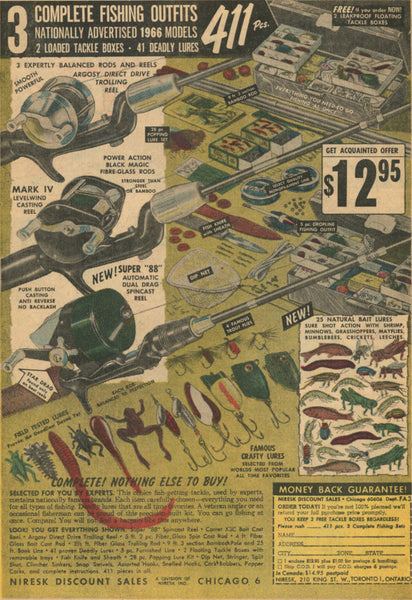 An old, full-page ad for a fishing set