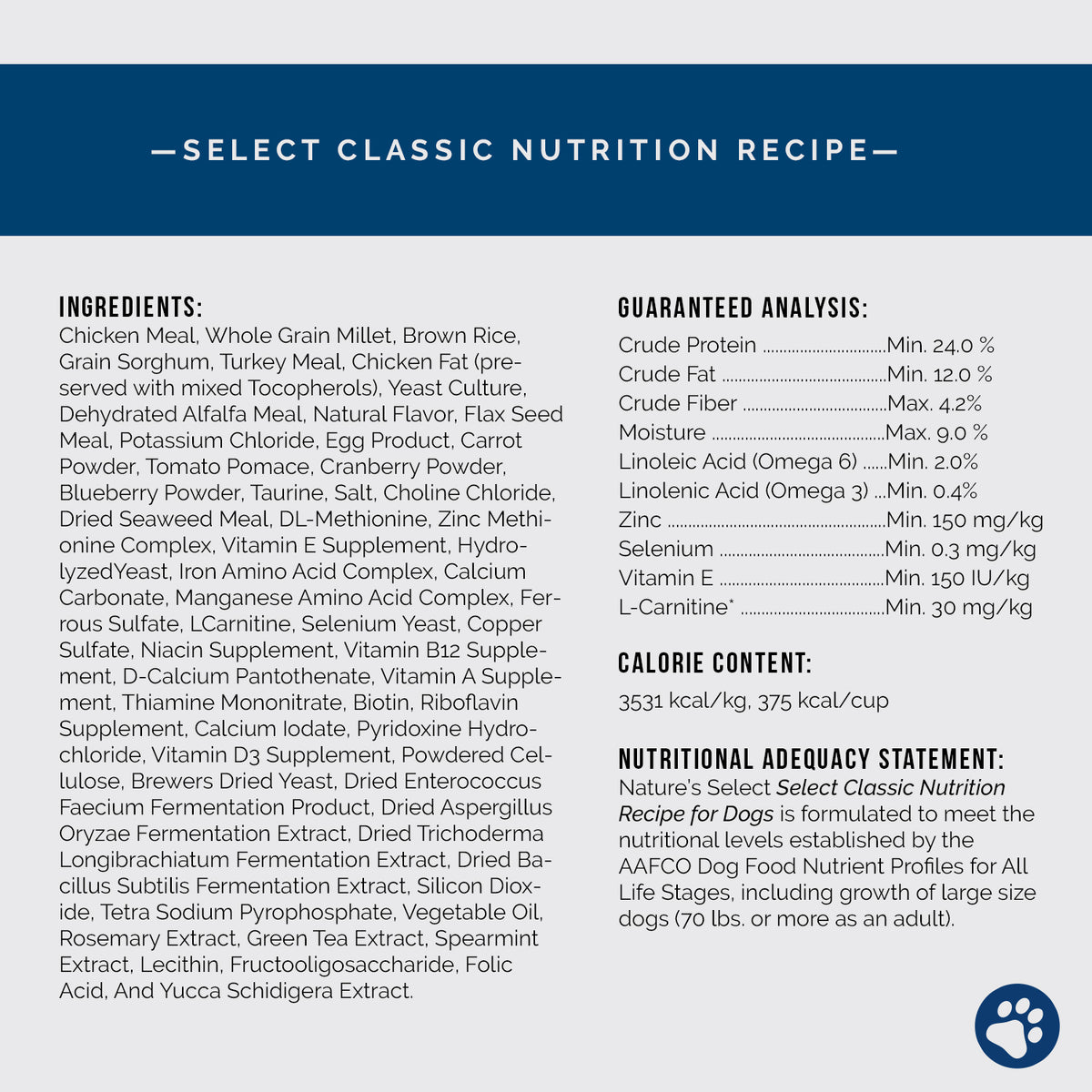 Nature's Select Classic Recipe - Chicken & Rice, Dry Dog Food for All Life Stages