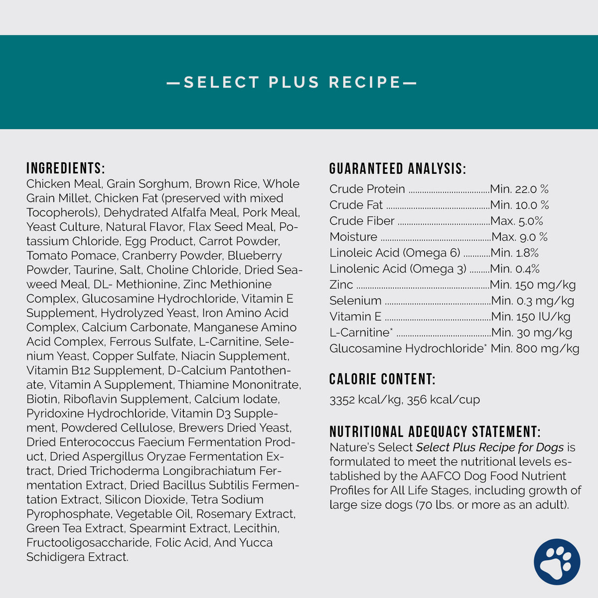 Nature's Select Plus Recipe - Chicken w/Glucosamine, Dry Dog Food for Adults