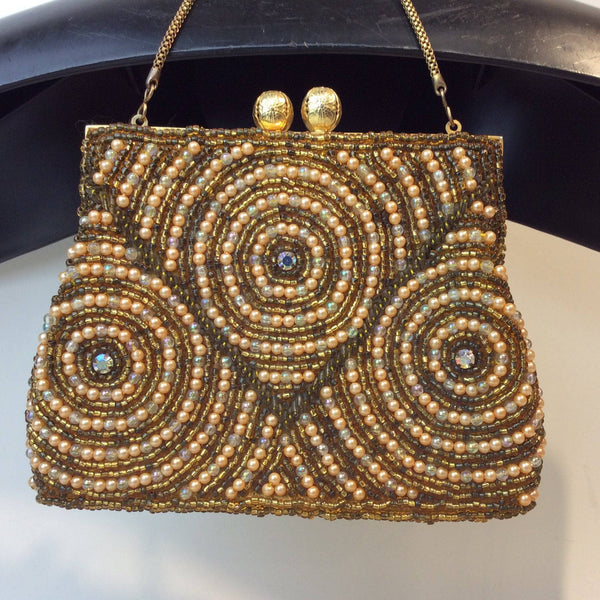 Vintage 60's Silver and Gold Bead Clutch