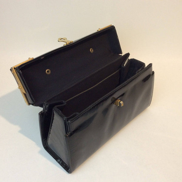 Ladies Vintage 1960s Black Patent Box Bag