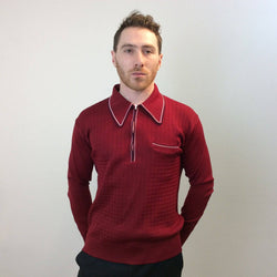 1970s Men's Burgundy Long Sleeve Knit Polo M | Bohème Vintage