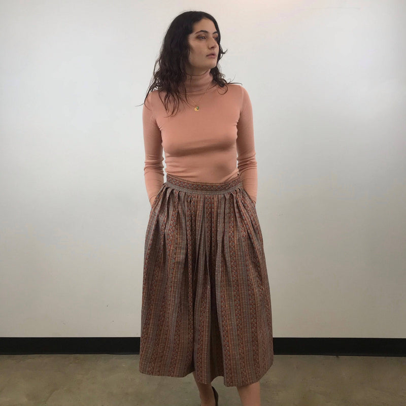 1970s Saint Laurent Rive Gauche Pleated Silk Midi Skirt M | Bohème