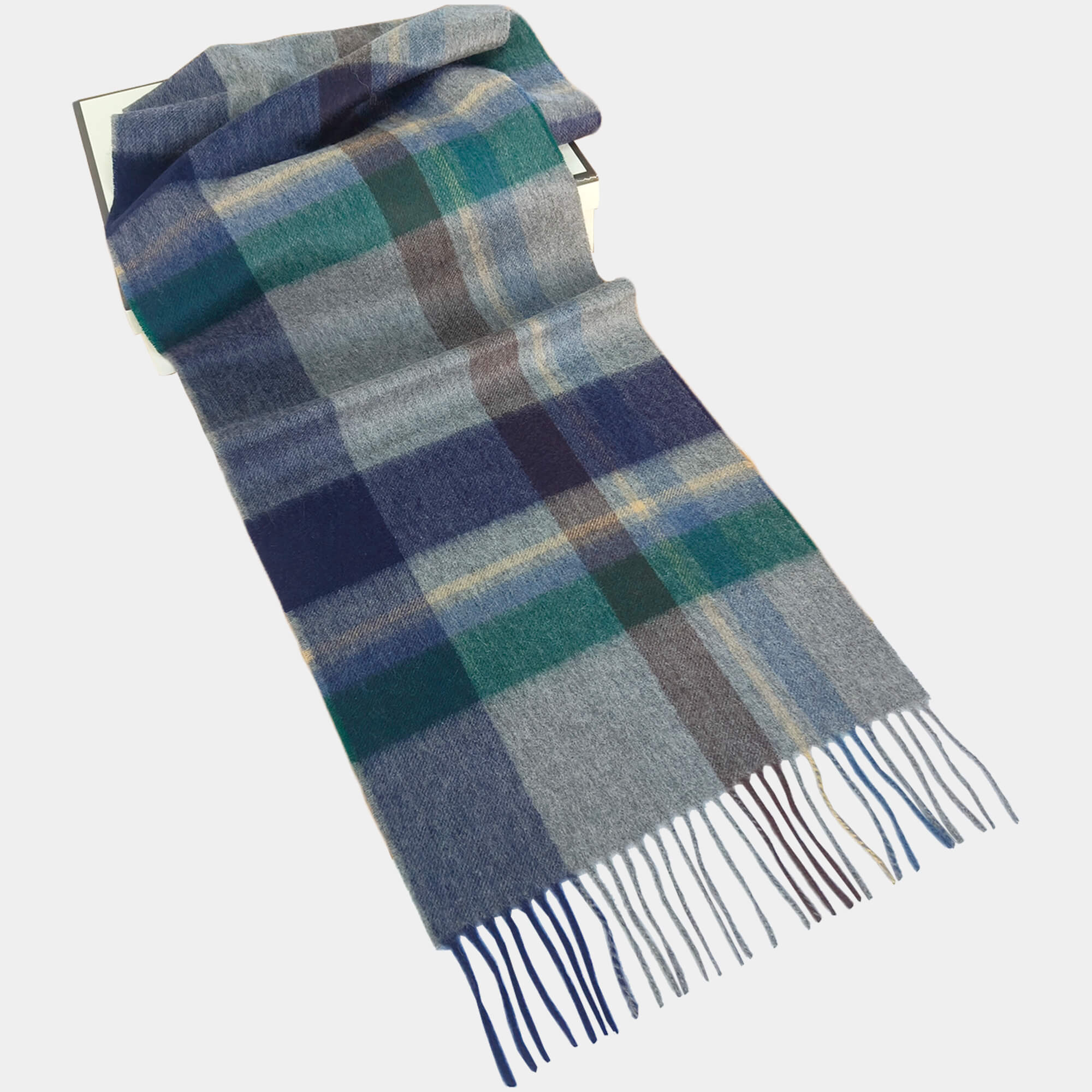 Wool and Cashmere Scarf Green Tartan
