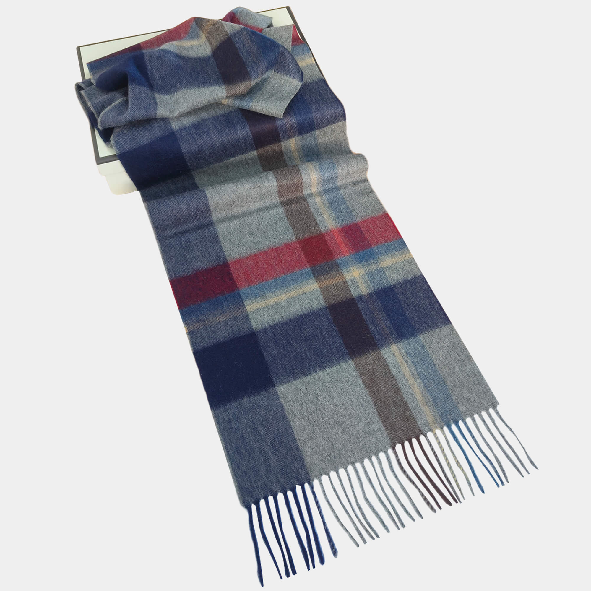 Men scarf cashmere wool, Dark blue red